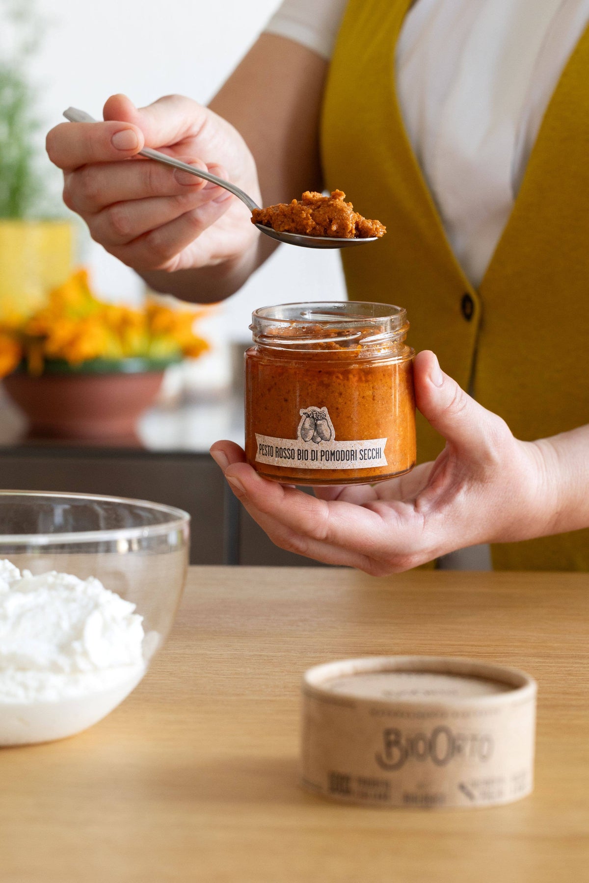 Organic red pesto of sun-dried tomatoes