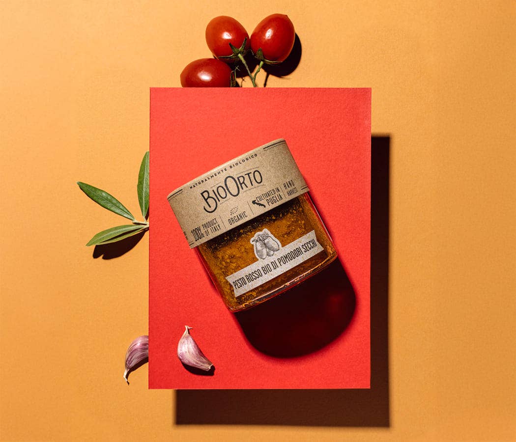 Organic red pesto of sun-dried tomatoes