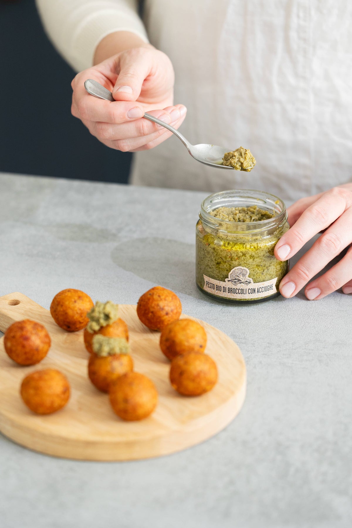 Organic broccoli pesto with anchovies